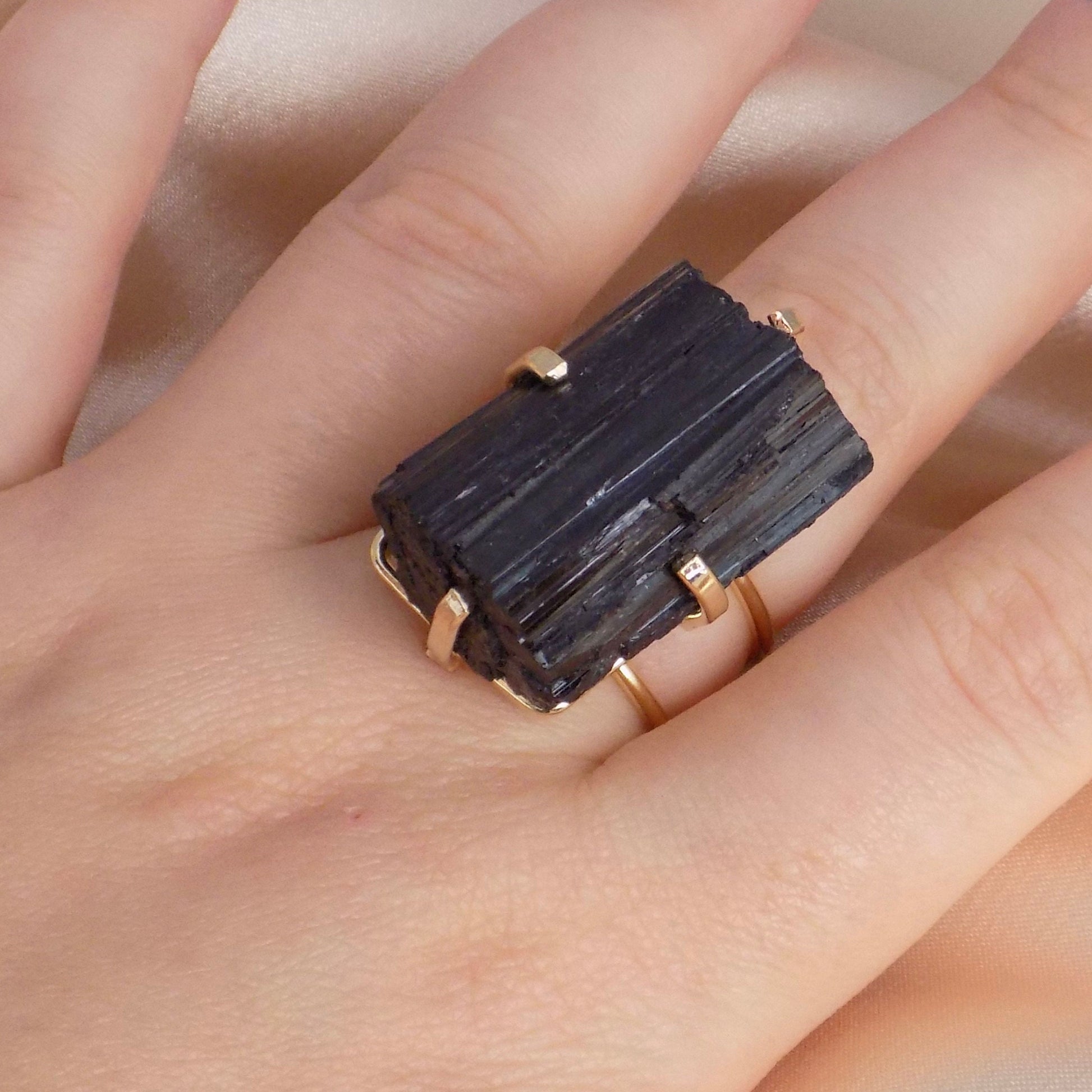 Black Tourmaline Ring - Raw Tourmaline Ring Gold