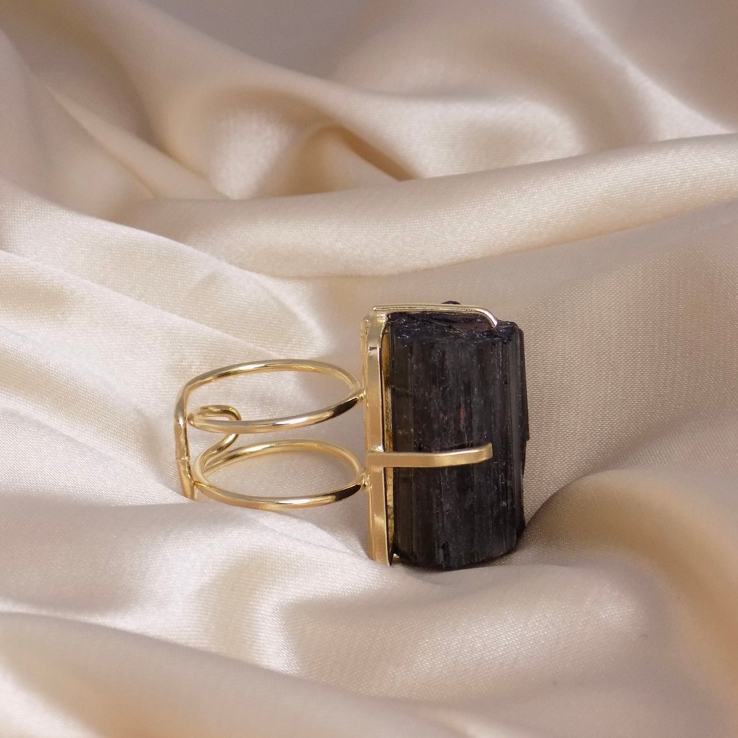 Black Tourmaline Ring - Raw Tourmaline Ring Gold