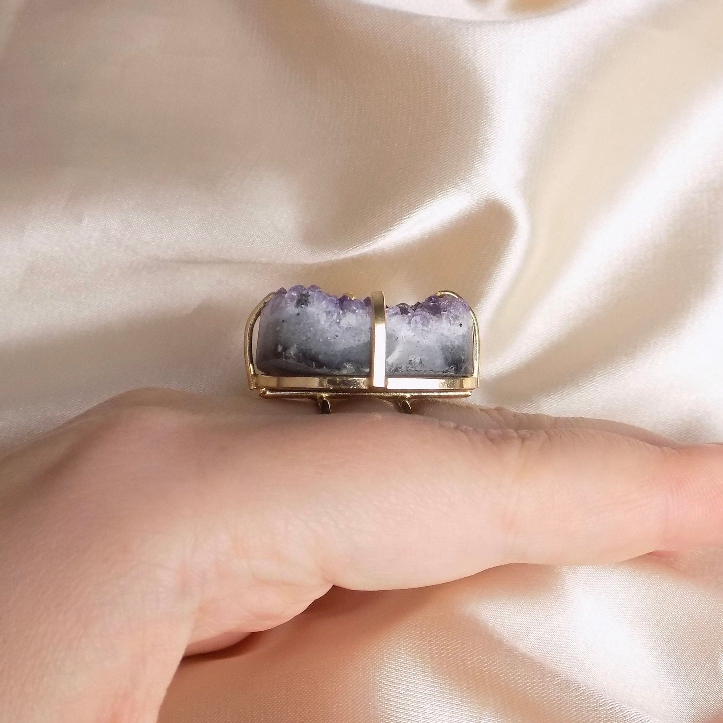 Large Amethyst Ring Gold Adjustable, Purple Raw Druzy Ring For Women, Statement Crystal Ring, Christmas Gift Women, G15-149