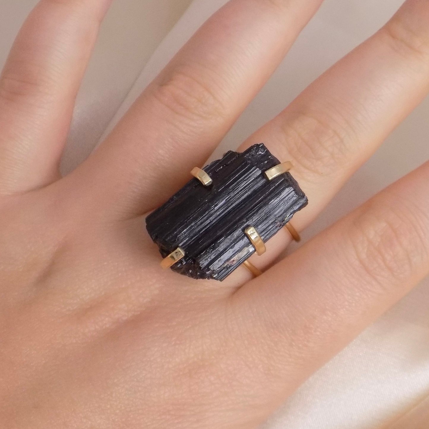Black Tourmaline Ring - Raw Tourmaline Ring