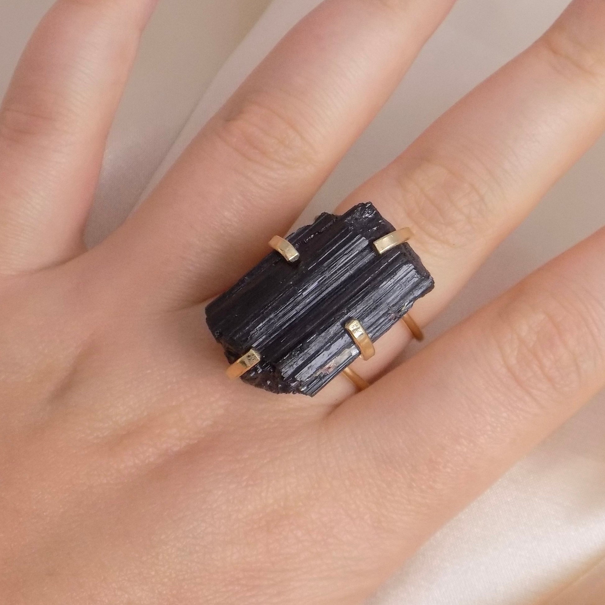 Black Tourmaline Ring - Raw Tourmaline Ring