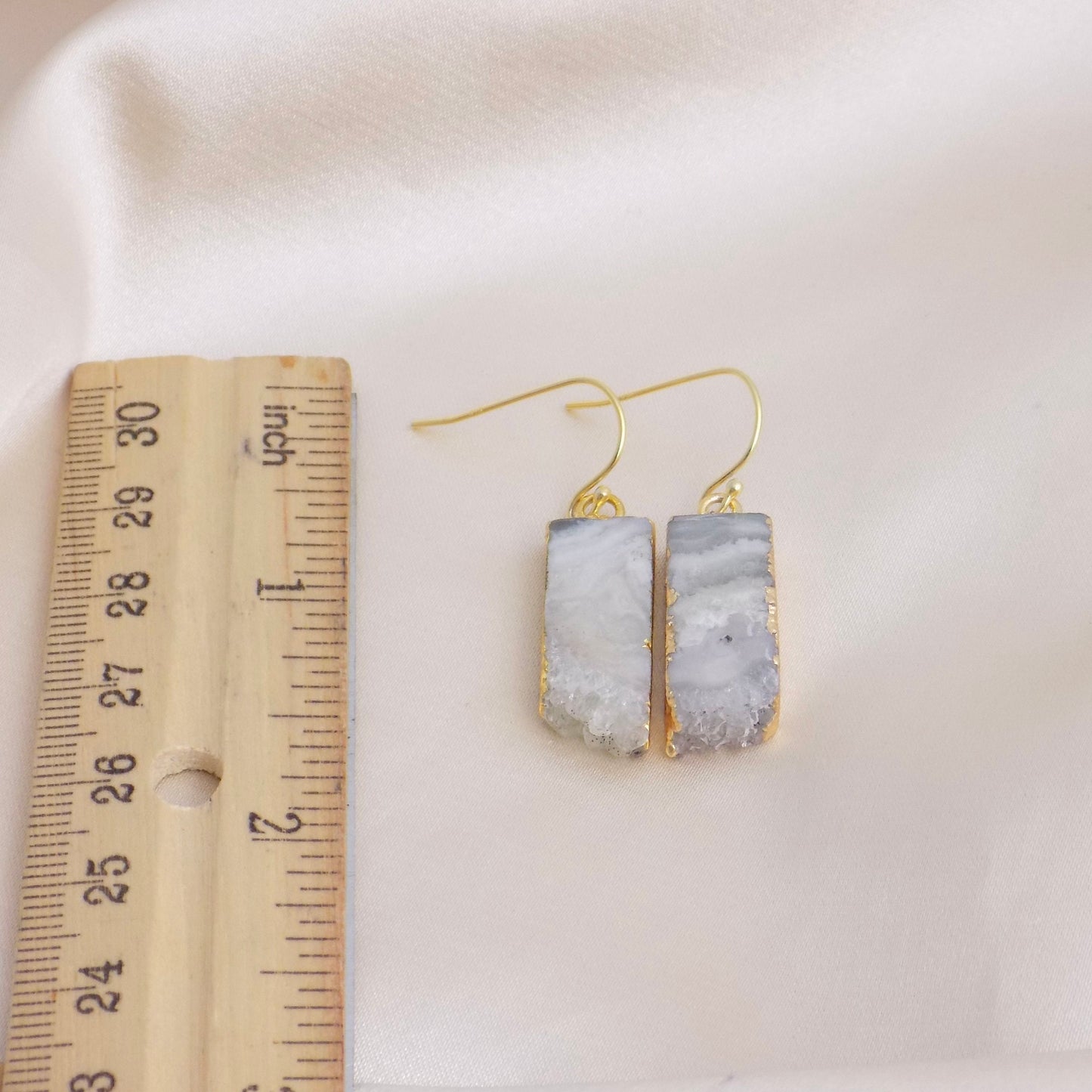 February Birthstone Raw Amethyst Slice Earrings Gold, Brown Druzy Crystal, M6-86