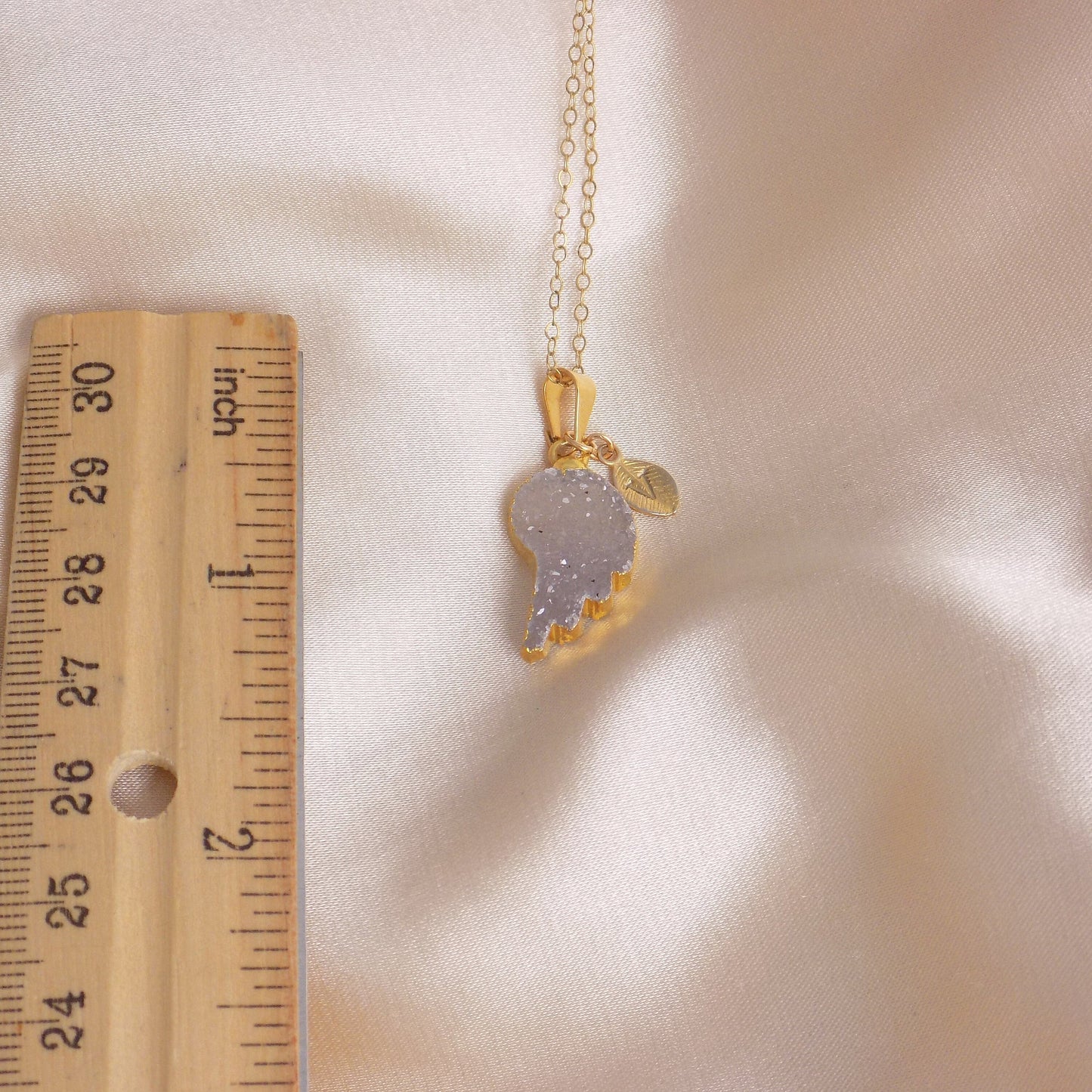 Personalized Angel Wing Necklace Gold - Natural Druzy Pendant