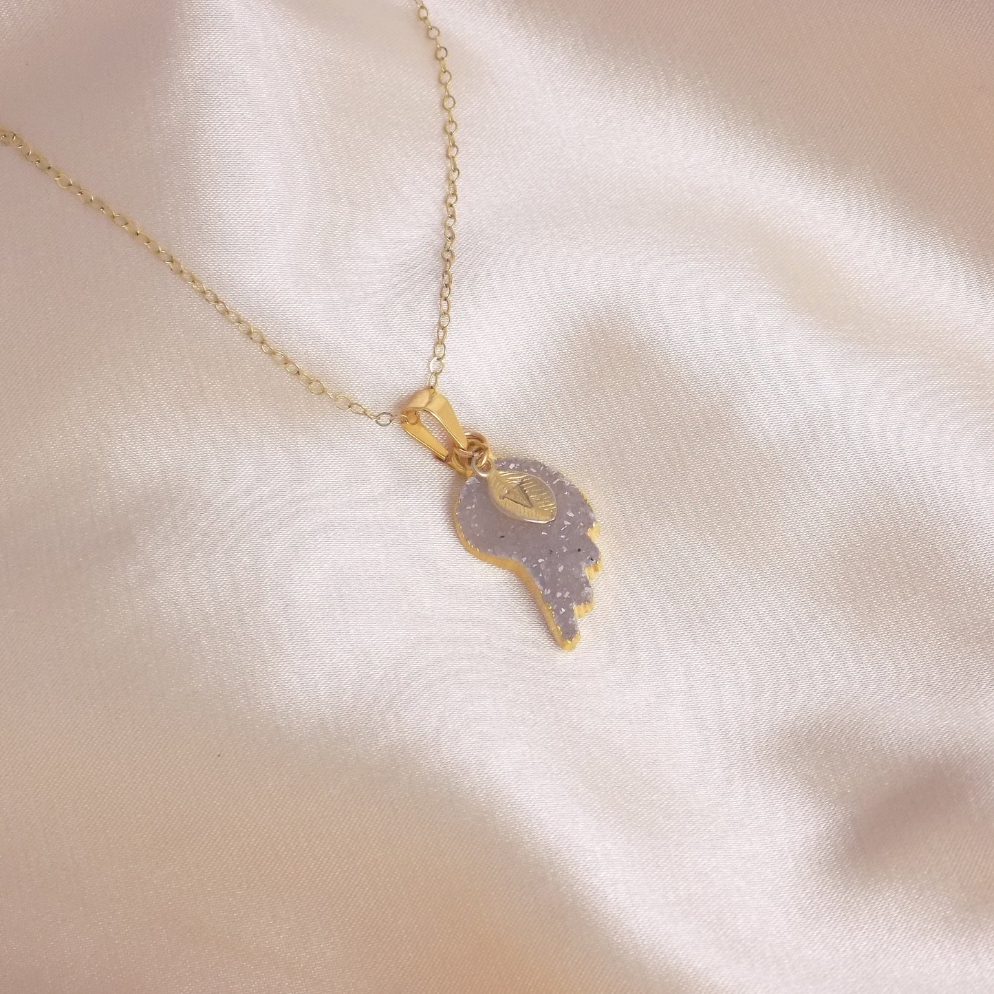 Personalized Angel Wing Necklace Gold - Natural Druzy Pendant