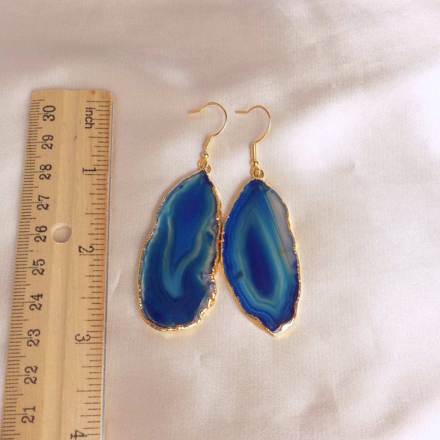 Sliced Agate Earrings, Blue Geode Earrings, Large Raw Stone Dangle Earring, Gift For Her, G14-846