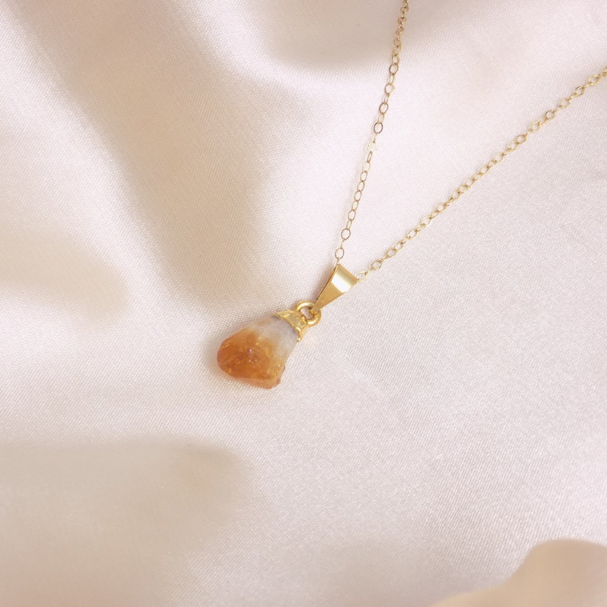 Small Citrine Crystal Necklace Gold - November Birthstone Jewelry - Christmas Gift For Her - G15-280