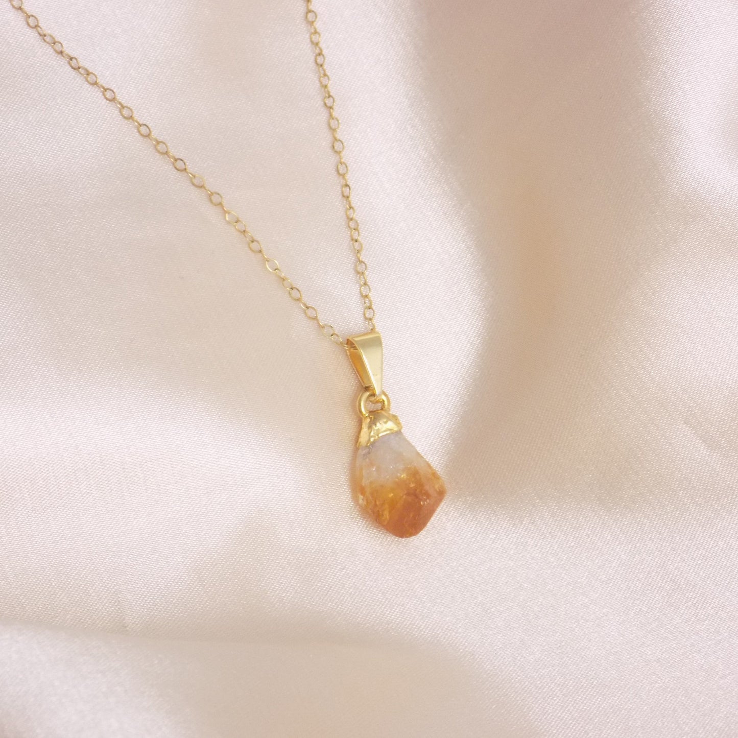 Small Citrine Crystal Necklace Gold - November Birthstone Jewelry - Christmas Gift For Her - G15-280