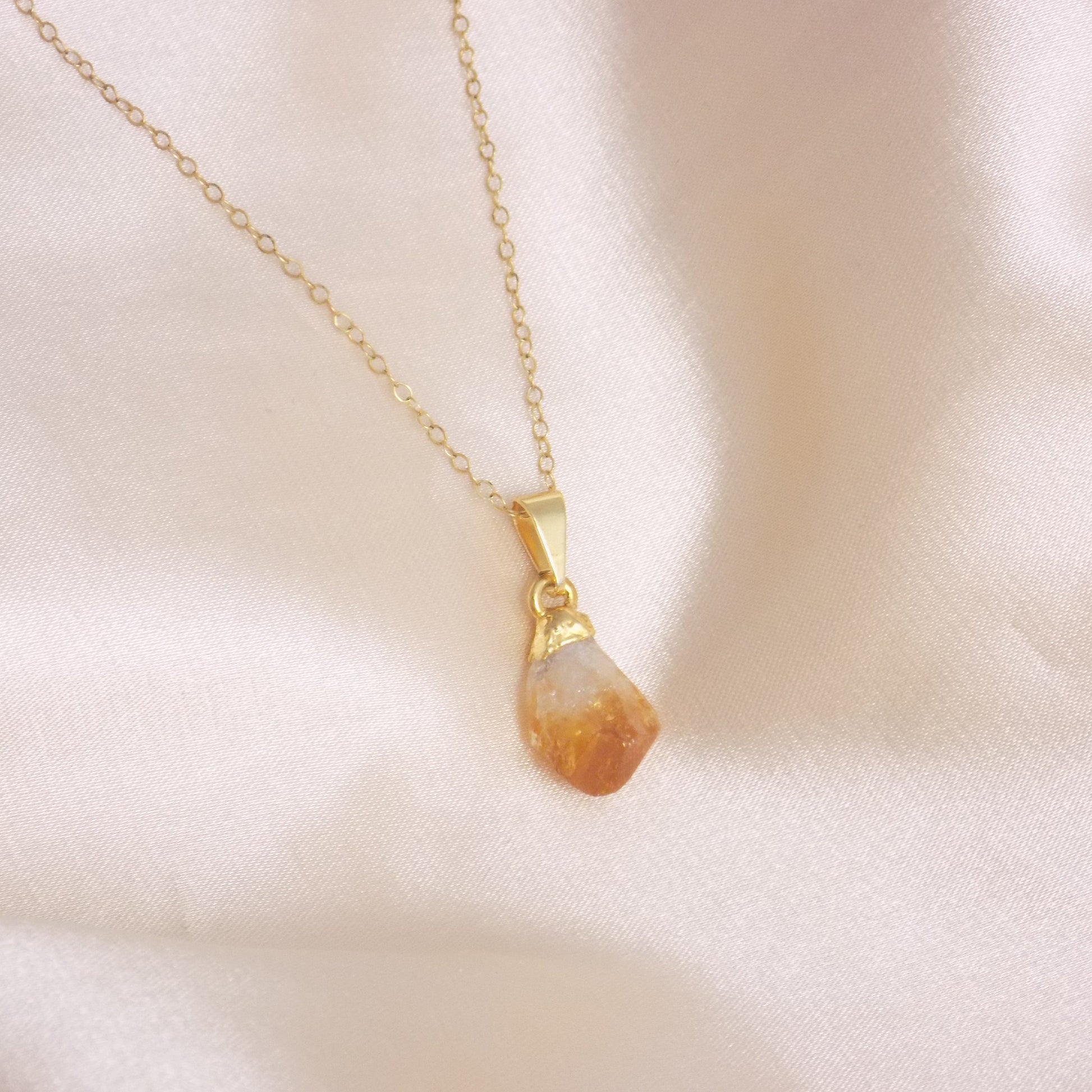 Small Citrine Crystal Necklace Gold - November Birthstone Jewelry - Christmas Gift For Her - G15-280