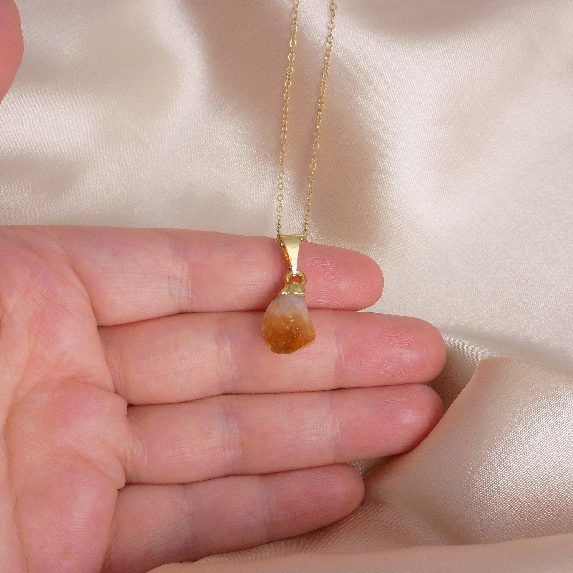 Small Citrine Crystal Necklace Gold - November Birthstone Jewelry - Christmas Gift For Her - G15-280