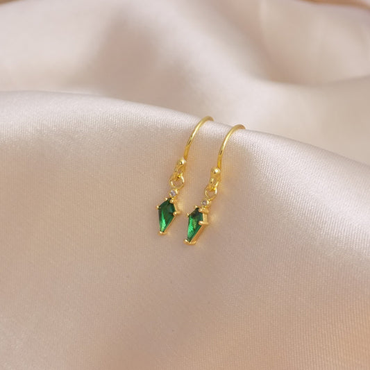 Tiny Green Emerald Earrings Gold - May Birthstone Earrings - Christmas Gift Women - M7-178