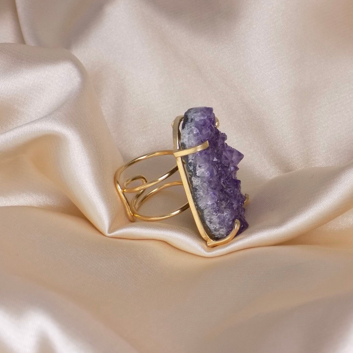 Raw Amethyst Ring - Amethyst Druzy
