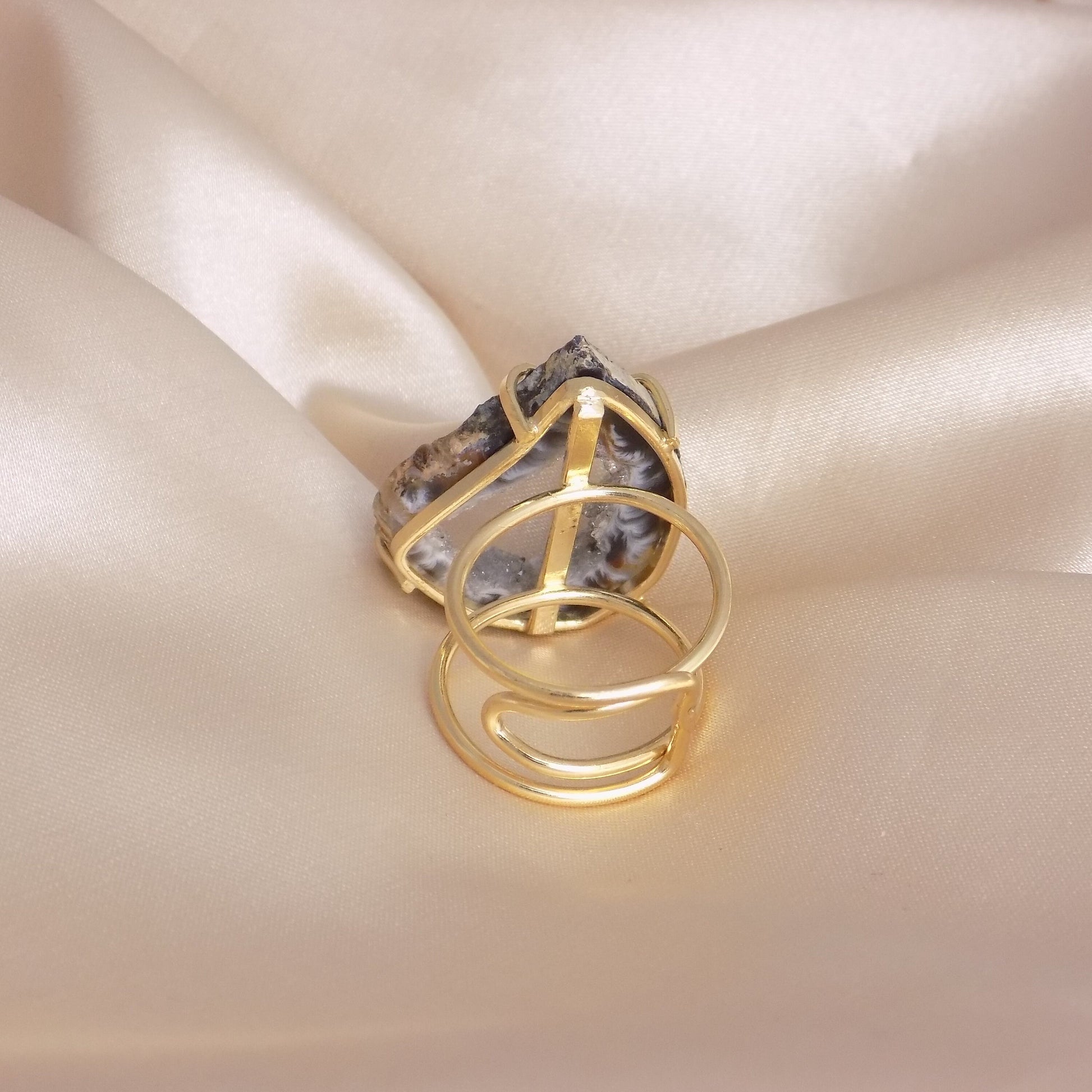 Unique Geode Ring Gold - Adjustable Crystal Rings For Women