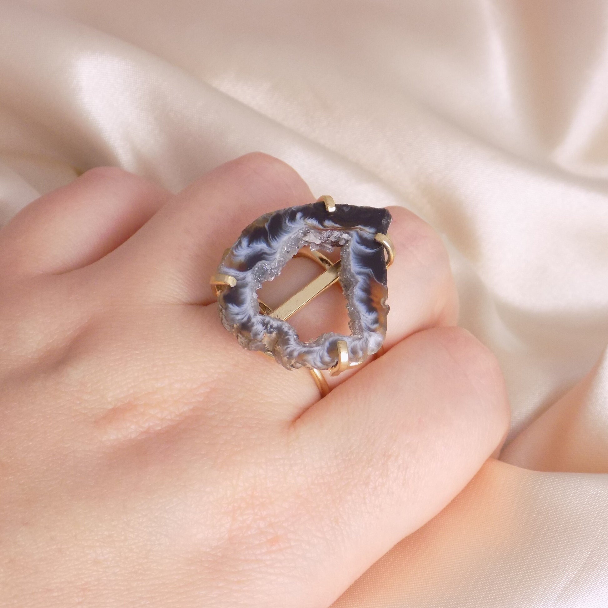 Unique Geode Ring Gold - Adjustable Crystal Rings For Women