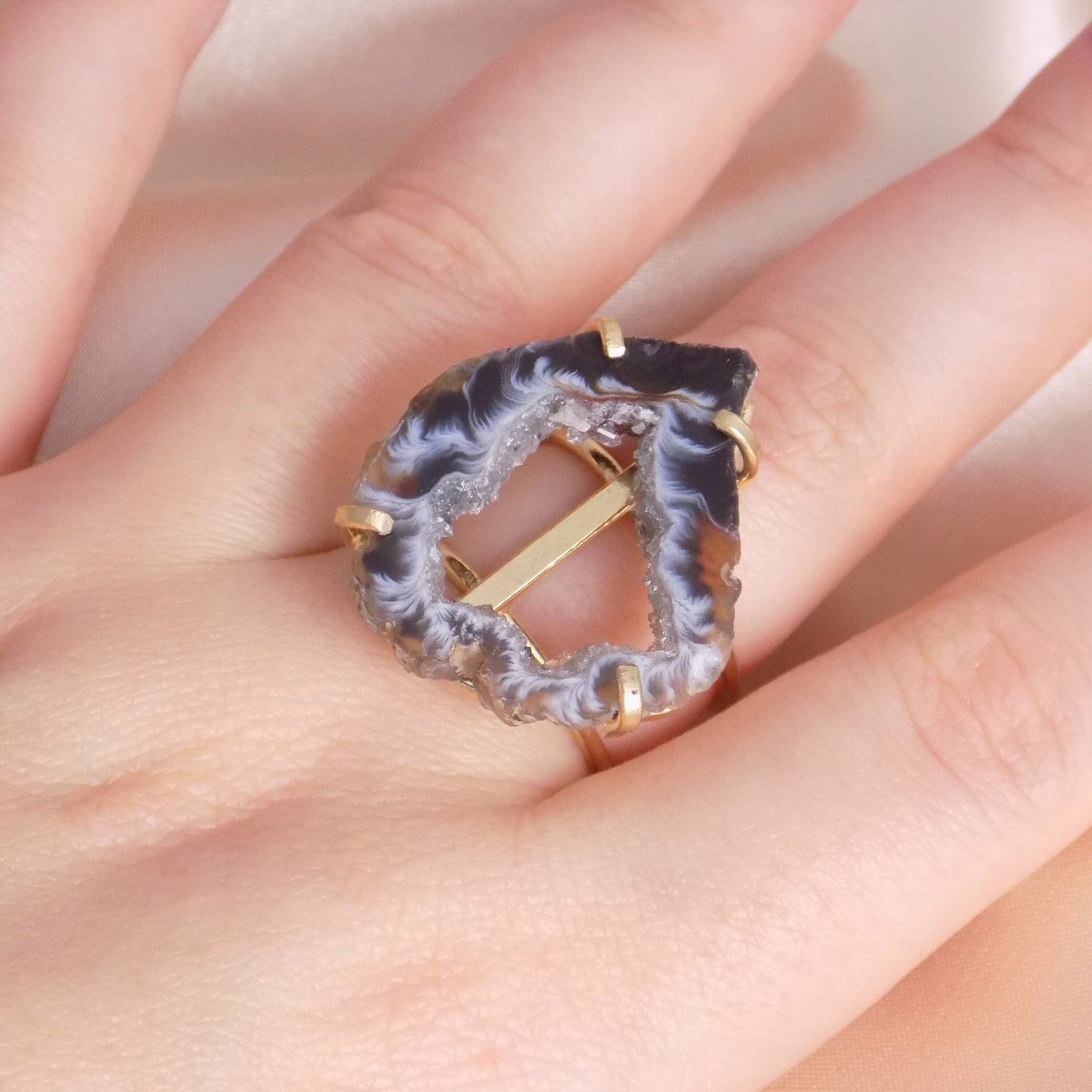 Unique Geode Ring Gold - Adjustable Crystal Rings For Women