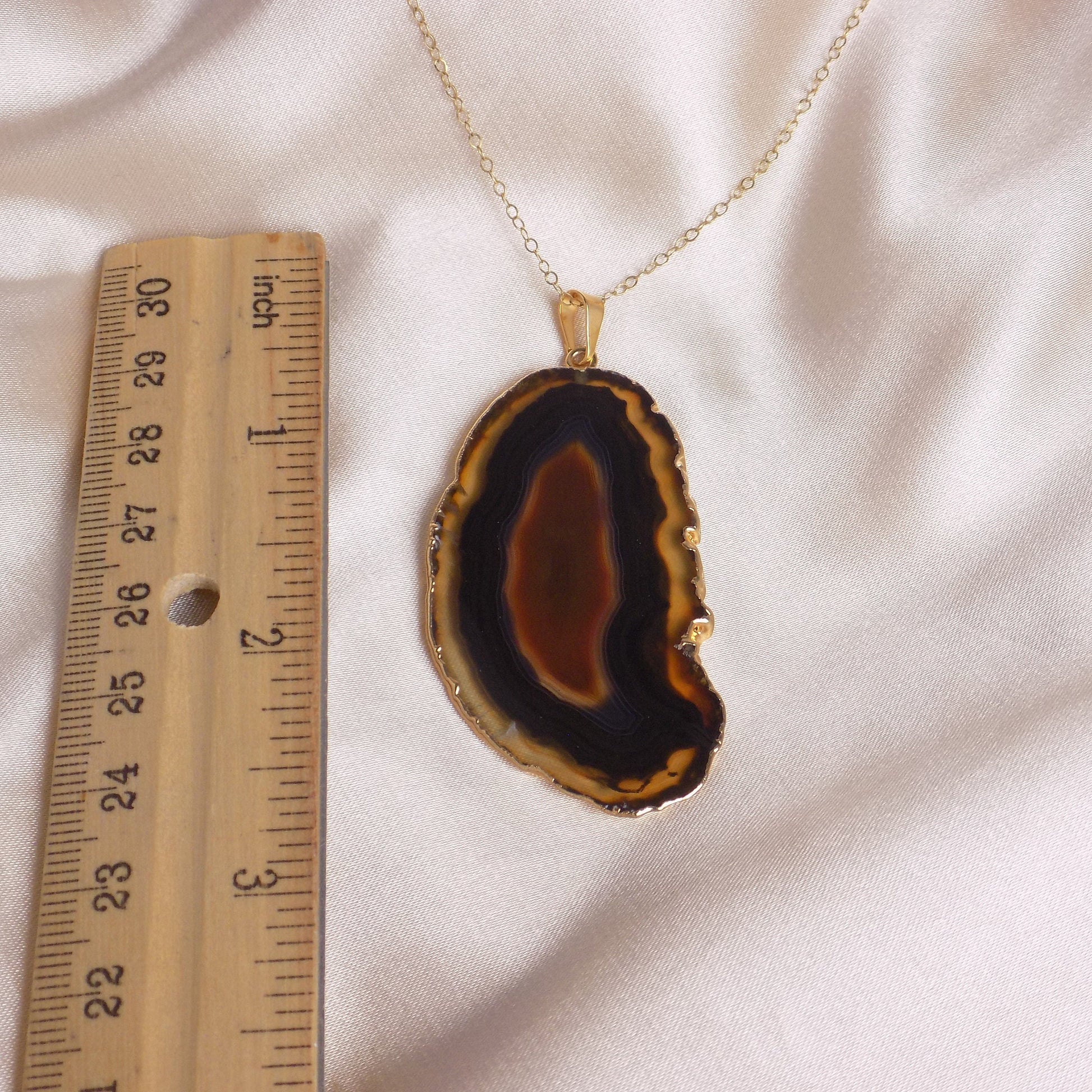Unique Black Agate Slice Necklace Gold, Long Pendant Necklaces Women's, Gifts For Mom, G15-92