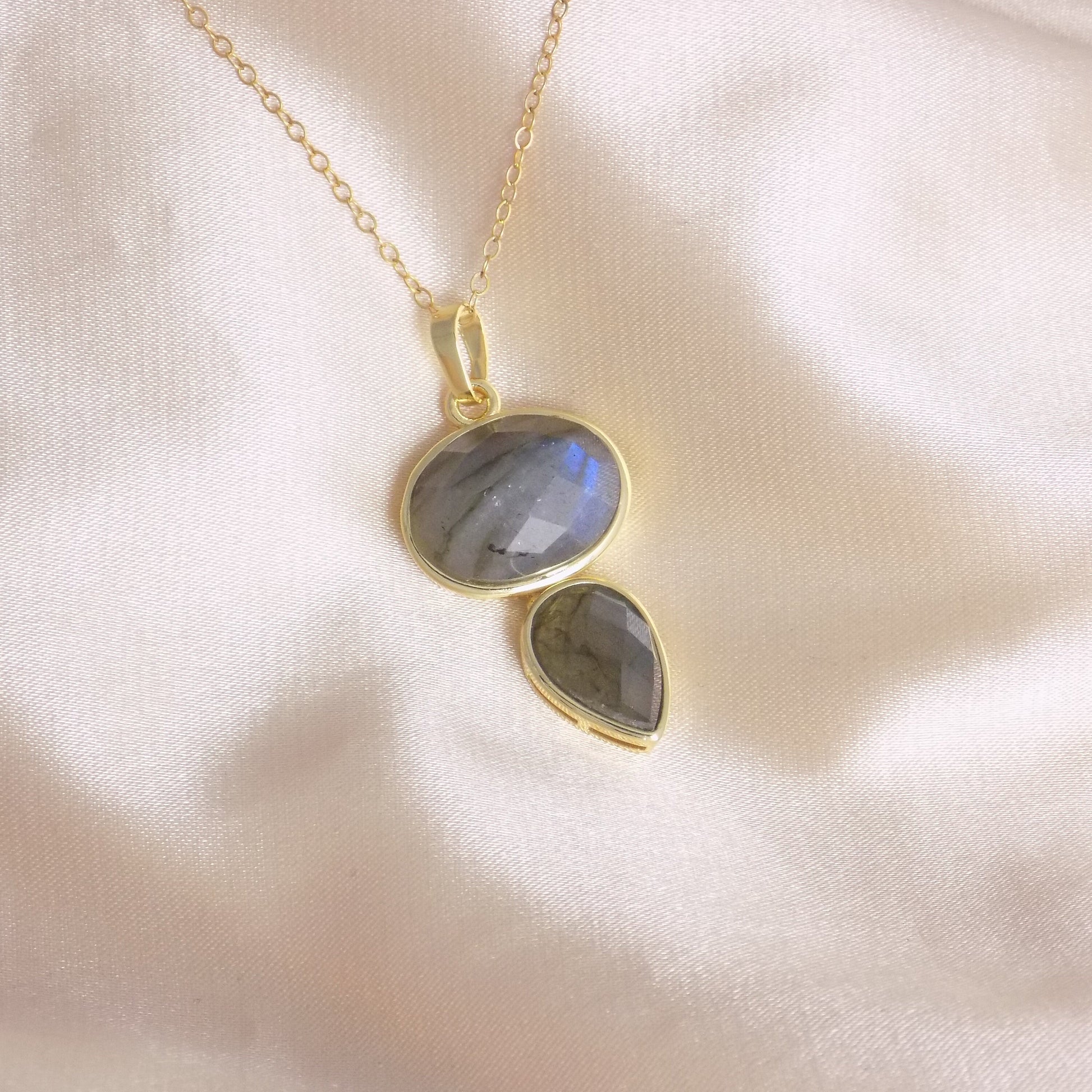 Labradorite Crystal Necklace with Blue Flash with 14K Gold Filled Chain, Christmas Gift For Mom, M7-67
