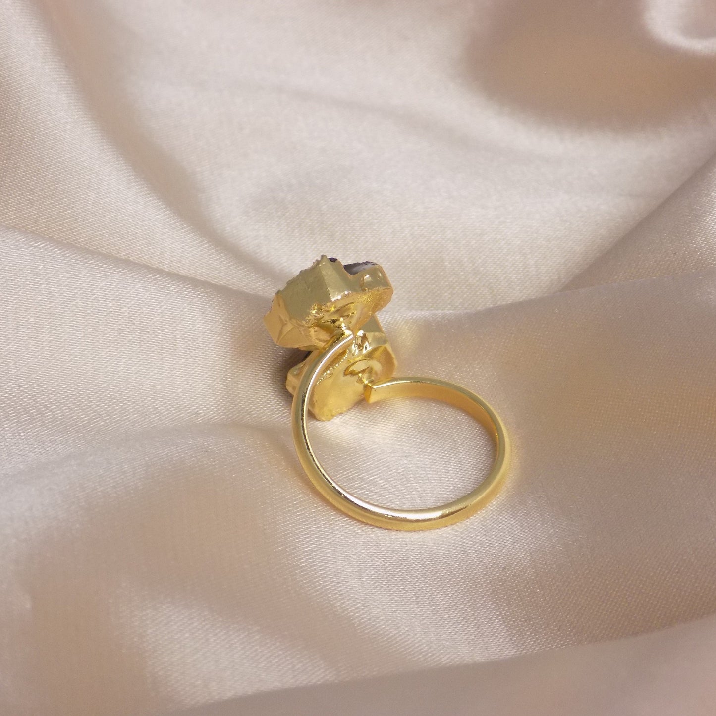 Raw Black Obsidian Ring, Rough Crystal Ring Gold Plated Adjustable, Boho Gemstone, Gift For Her, M7-309