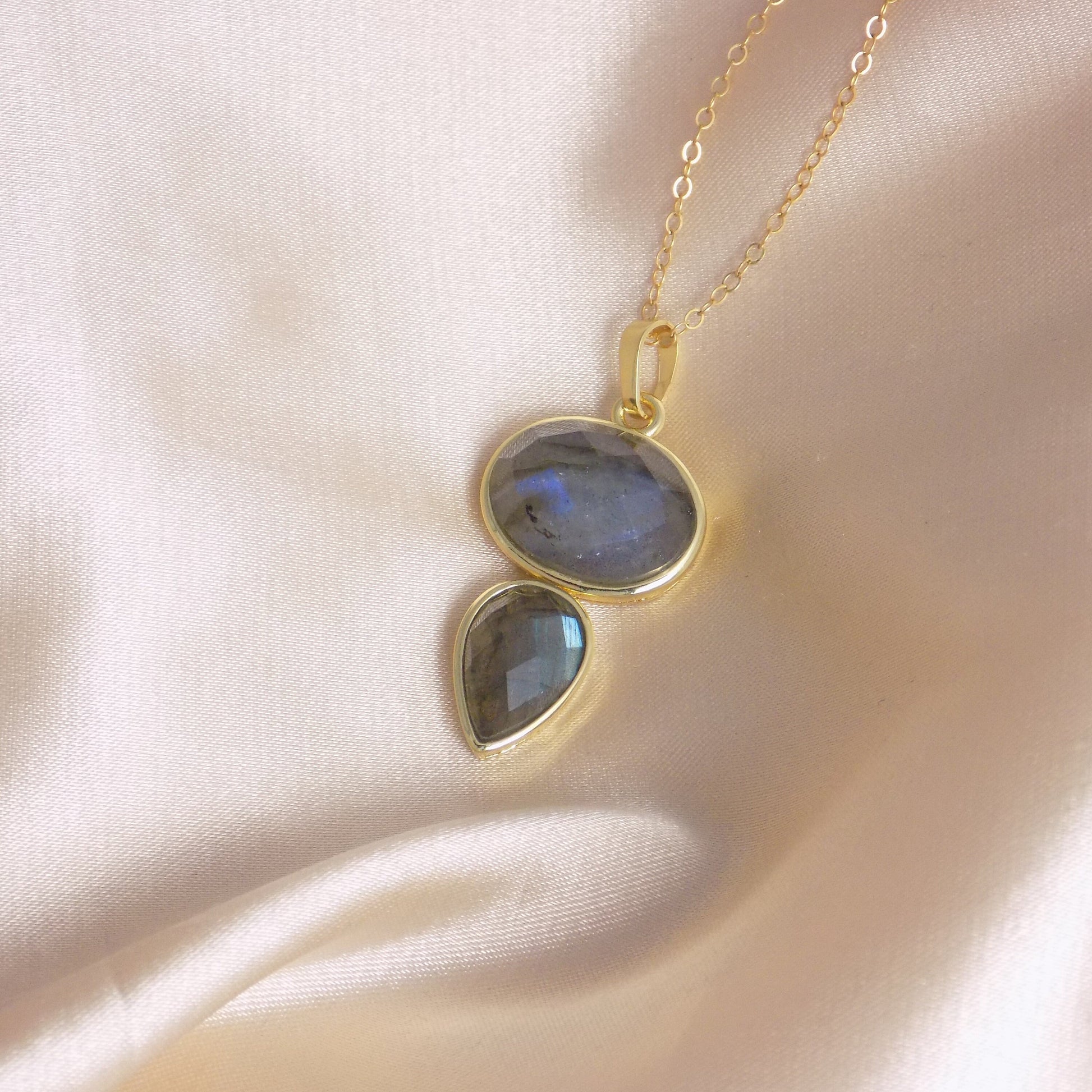 Labradorite Crystal Necklace with Blue Flash with 14K Gold Filled Chain, Christmas Gift For Mom, M7-67