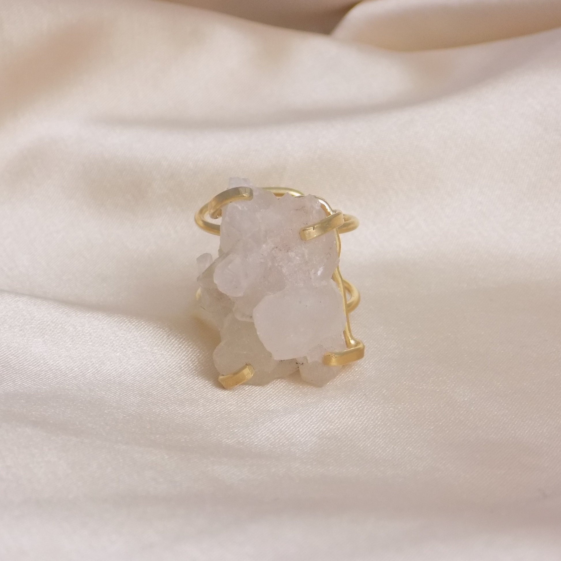 Unique Raw Crystal Quartz Ring - Gold Adjust Raw Stone Ring