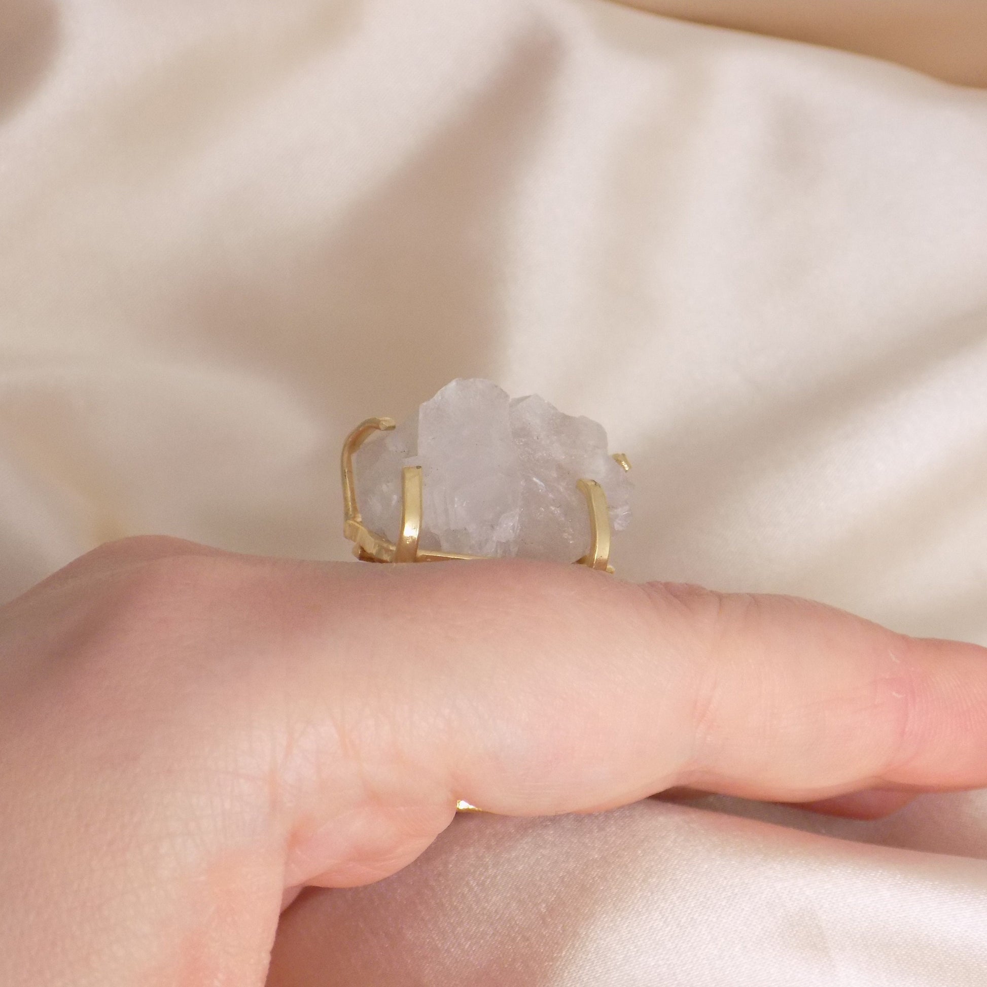 Unique Raw Crystal Quartz Ring - Gold Adjust Raw Stone Ring