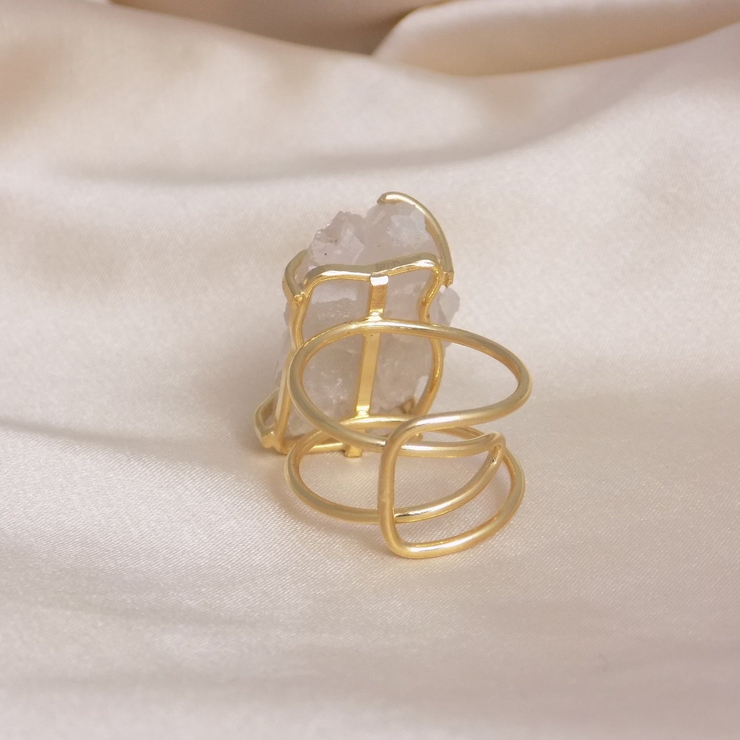 Unique Raw Crystal Quartz Ring - Gold Adjust Raw Stone Ring