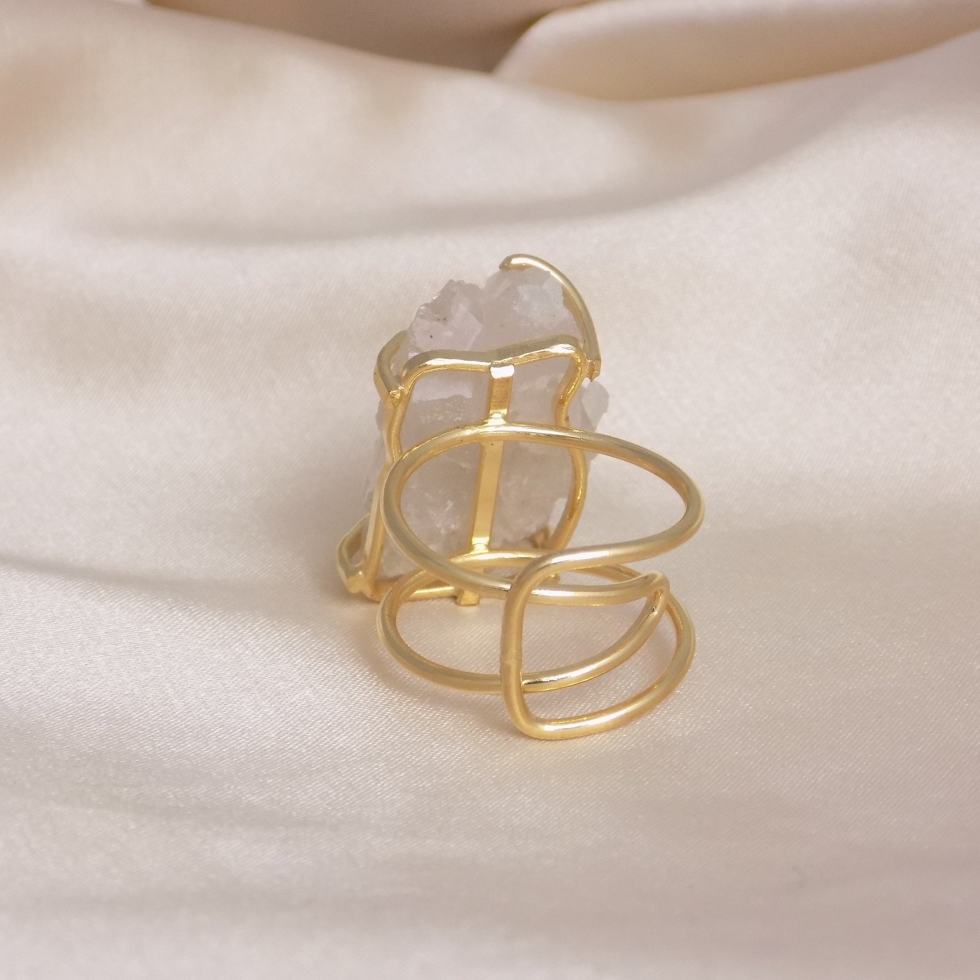 Unique Raw Crystal Quartz Ring - Gold Adjust Raw Stone Ring