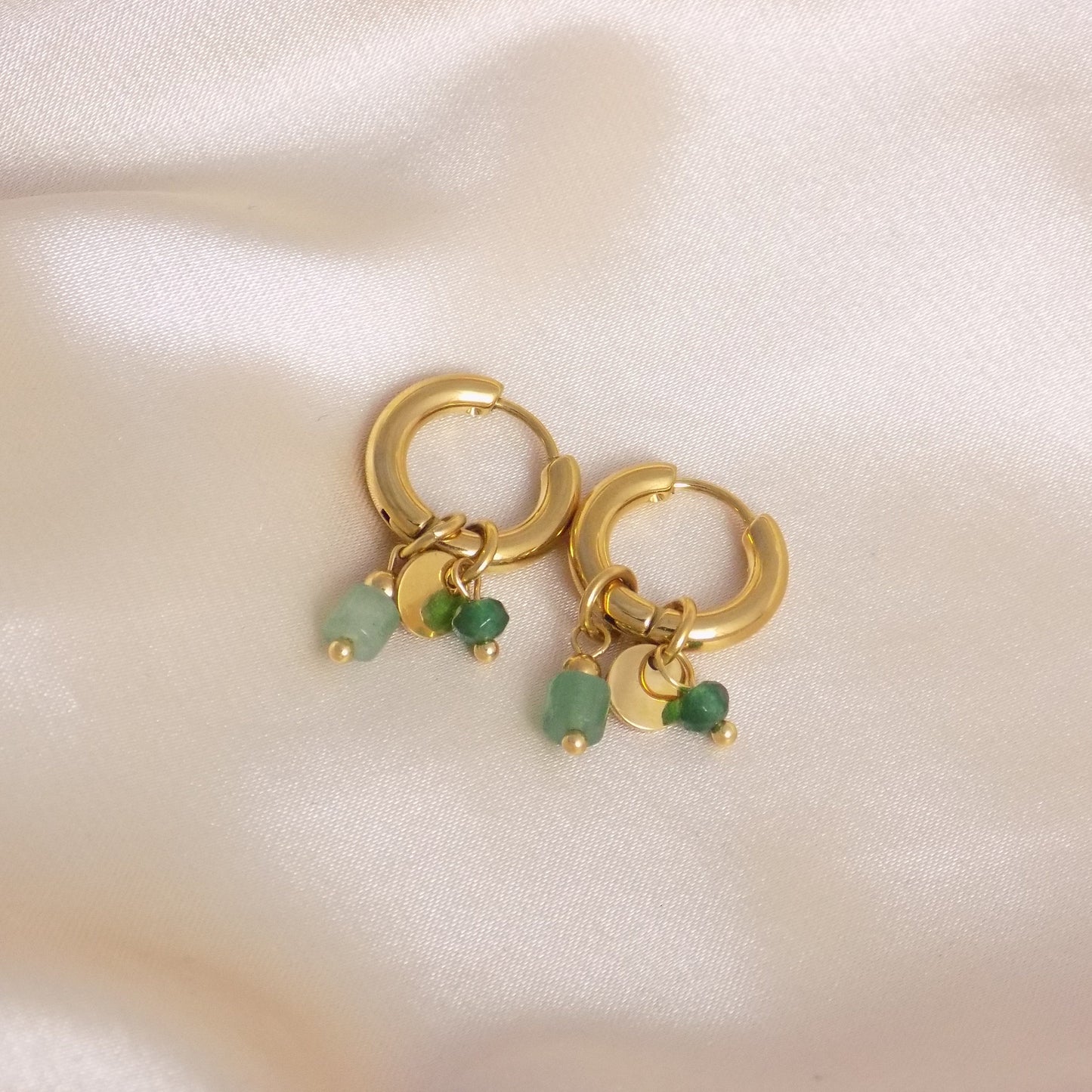 Small Gold Hoop Earrings, Green Aventurine Earrings, Minimalist Birthday Gift For Her, M7-305