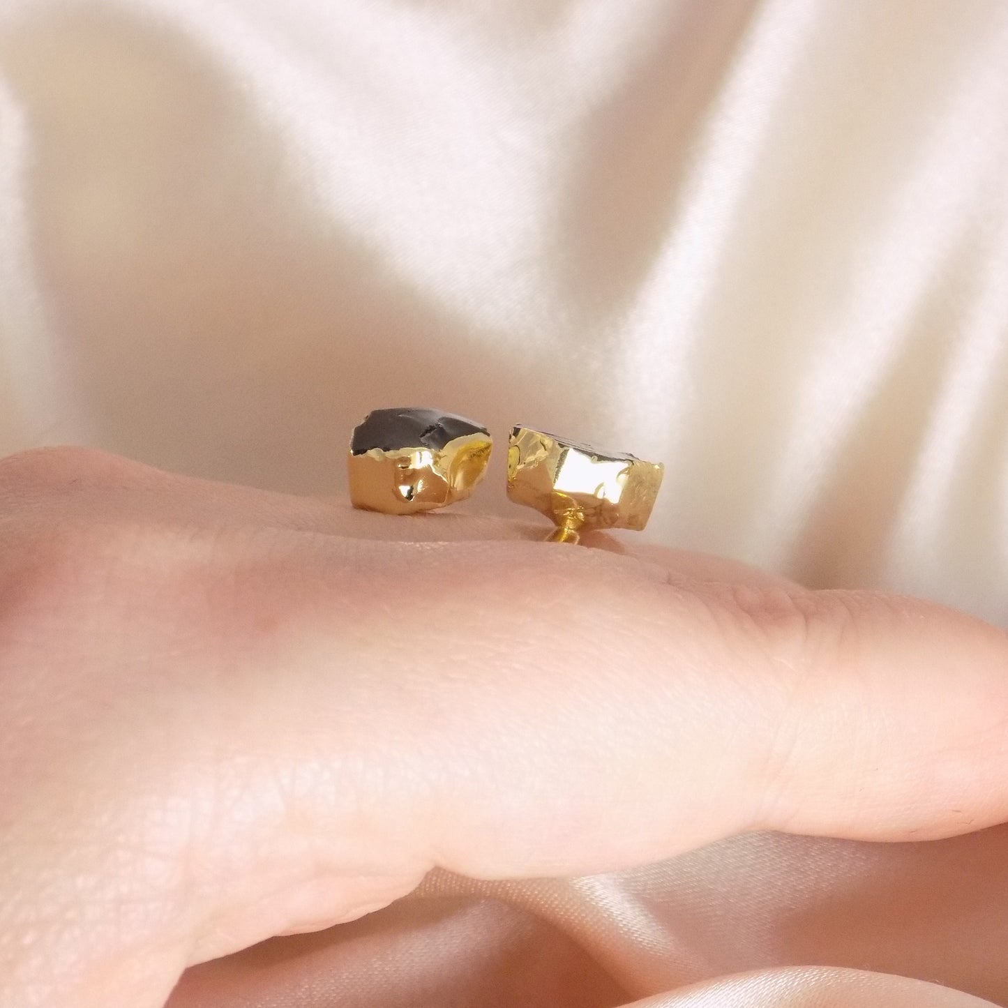 Raw Black Obsidian Ring, Rough Crystal Ring Gold Plated Adjustable, Boho Gemstone, Gift For Her, M7-309