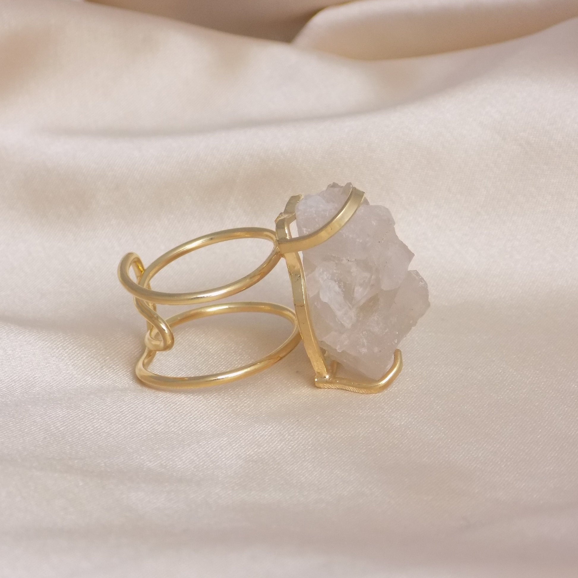 Unique Raw Crystal Quartz Ring - Gold Adjust Raw Stone Ring