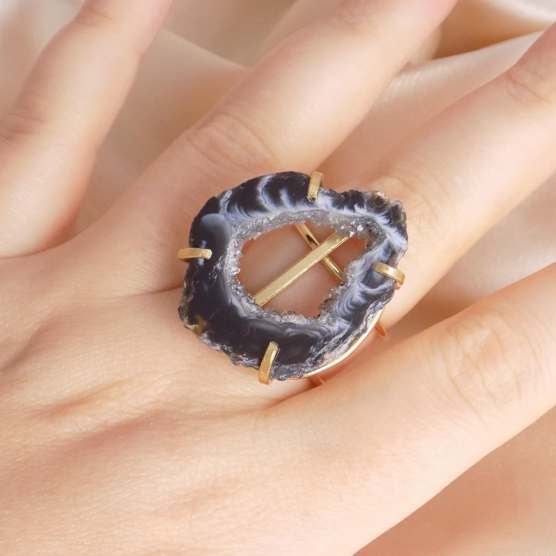 Geode Slice Ring Gold - Adjustable Crystal Rings For Women