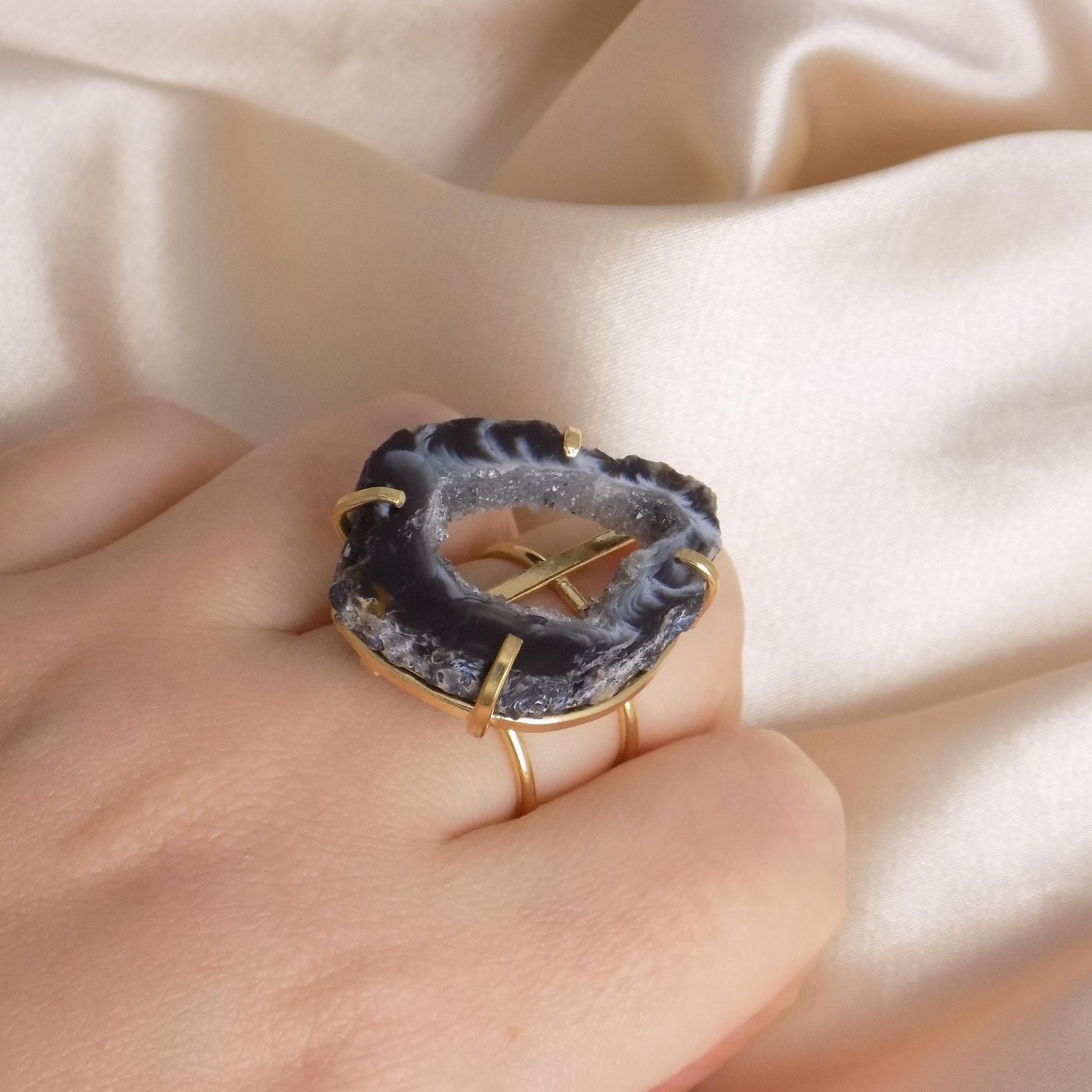 Geode Slice Ring Gold - Adjustable Crystal Rings For Women