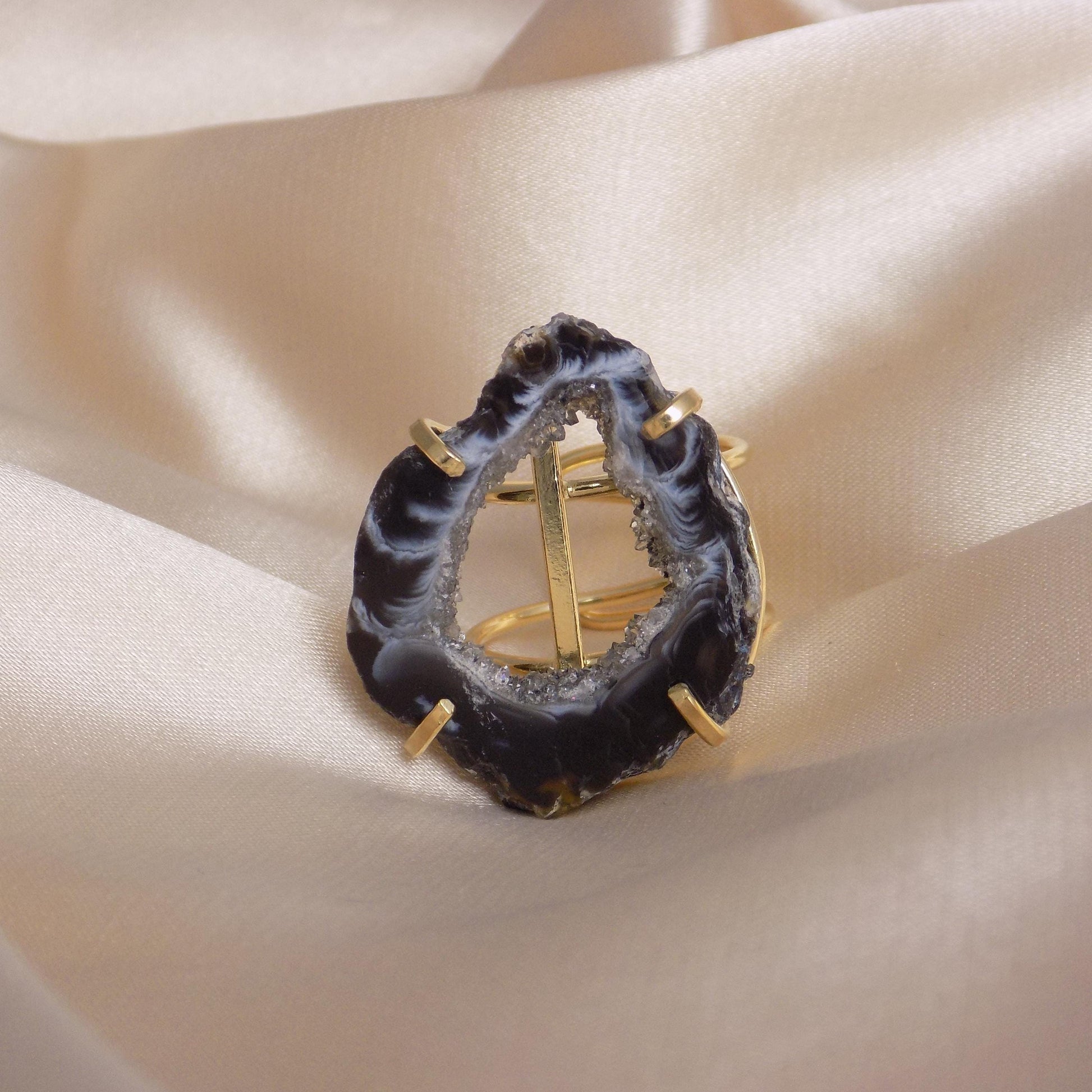 Geode Slice Ring Gold - Adjustable Crystal Rings For Women