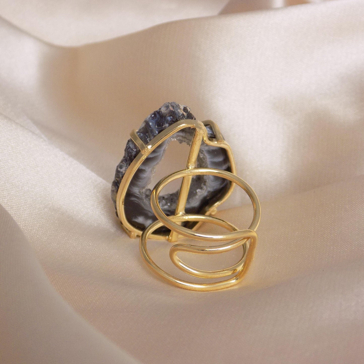 Geode Slice Ring Gold - Adjustable Crystal Rings For Women