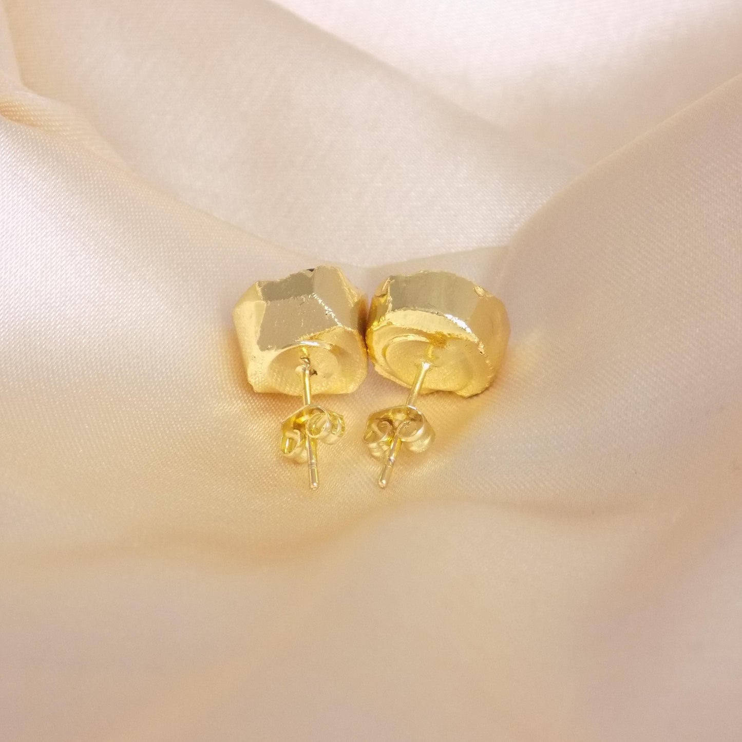 Raw Black Obsidian Stud Earrings, Rough Crystal Earrings Gold, Boho Gemstone, Gift Women, M7-329