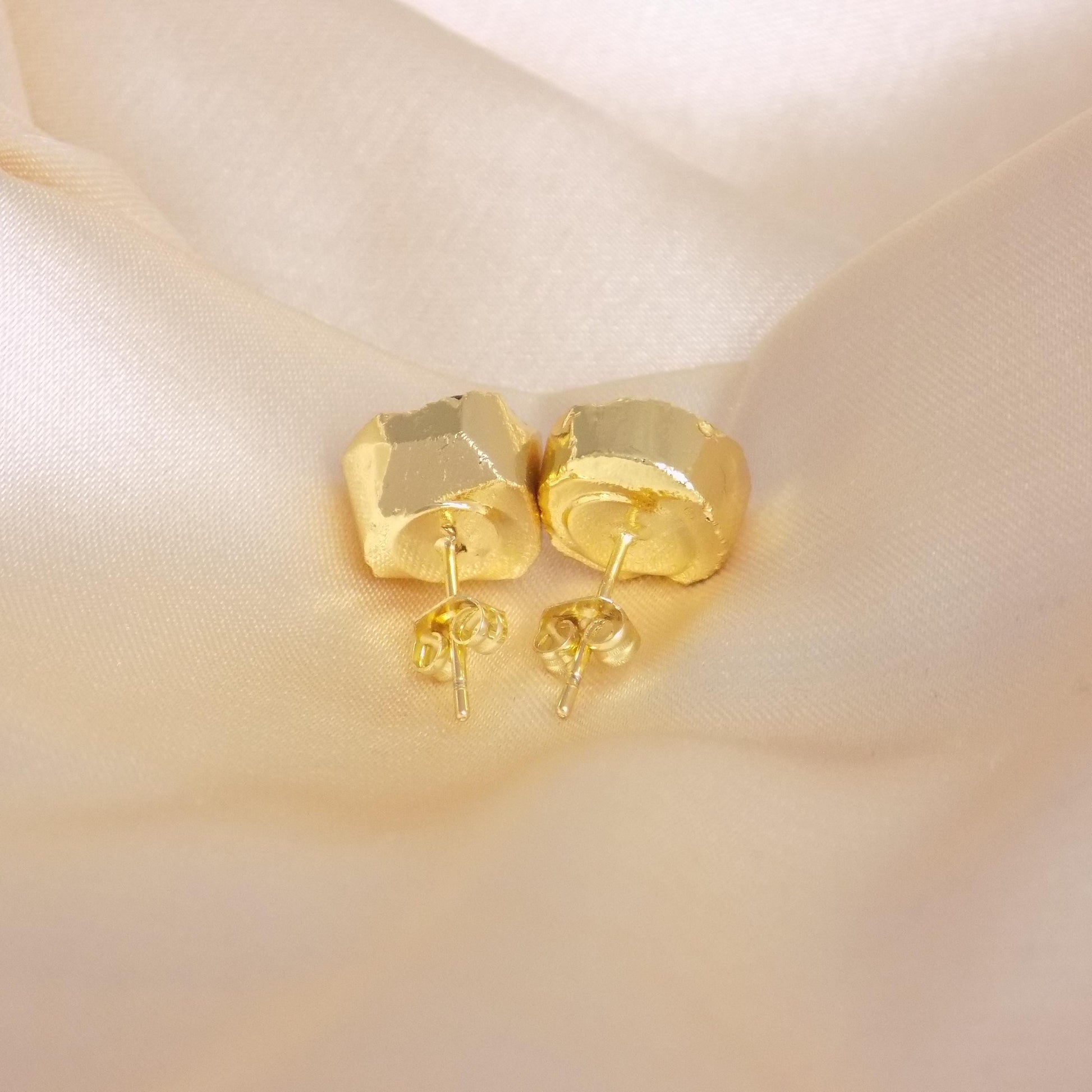 Raw Black Obsidian Stud Earrings, Rough Crystal Earrings Gold, Boho Gemstone, Gift Women, M7-329