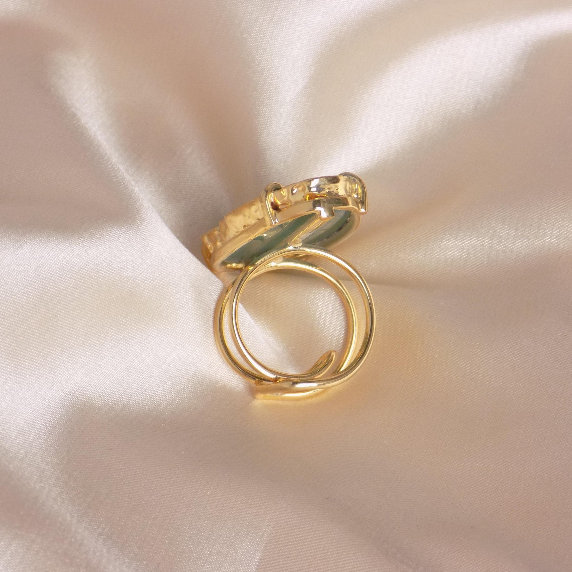 Unique Green Agate Ring Statement, Sliced Geode Ring, Boho Large Stone, Raw Crystal Ring Gold Adjustable, G15-163