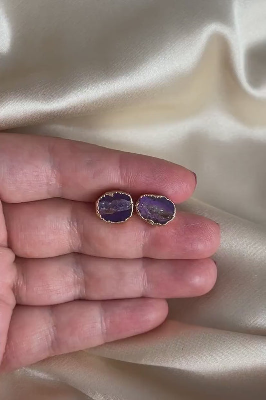 Unique Crystal Stud Earrings, Purple Geode Earrings, Bridesmaid Gifts, Gift For Wife, G15-48