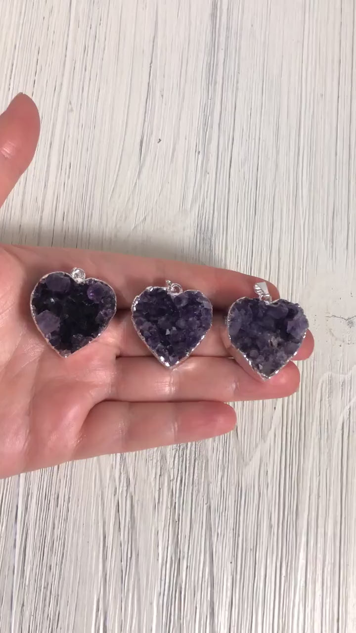 Raw Amethyst Necklace Silver - Purple Druzy Necklace