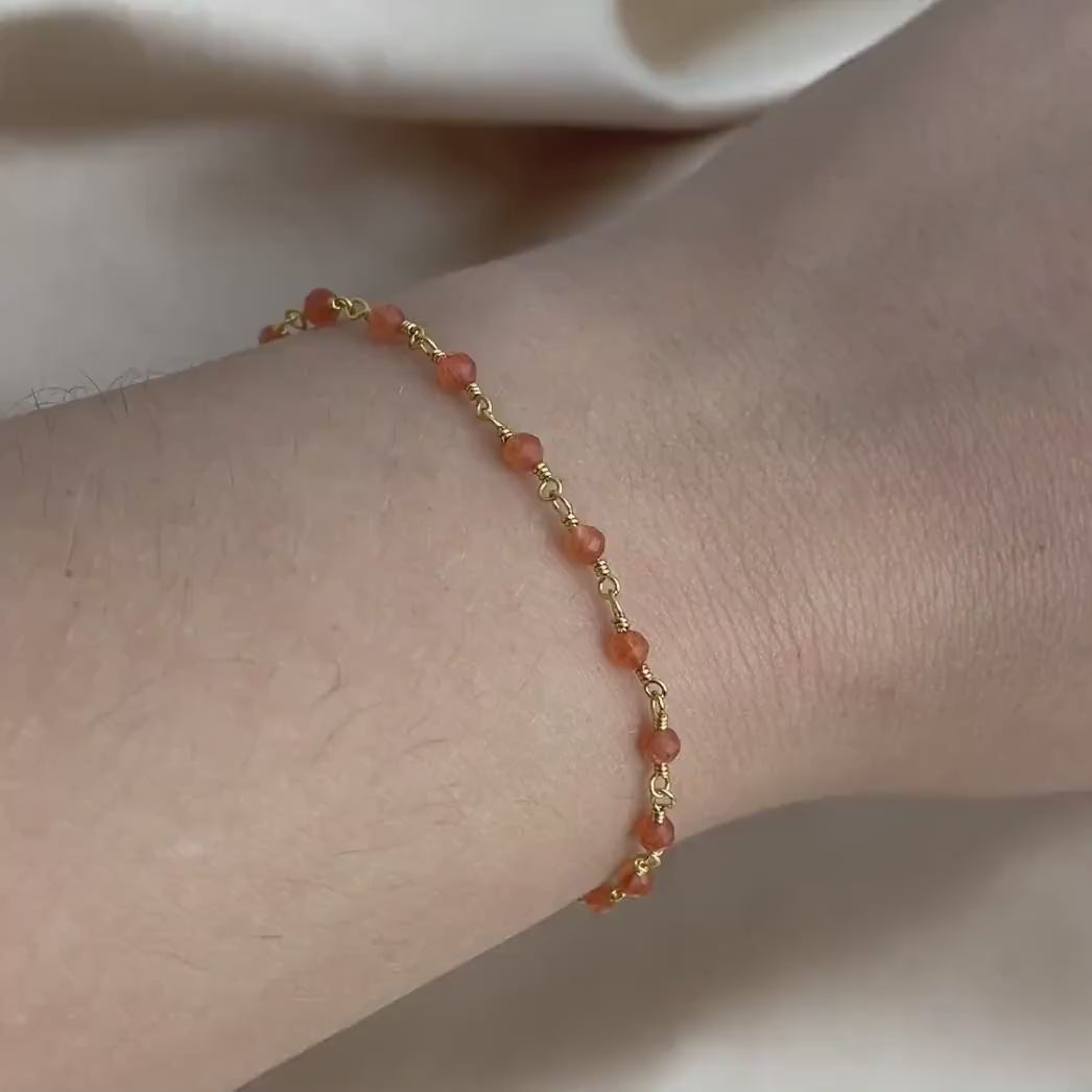 Tiny Carnelian Bracelet, Orange Stone Bracelet Gold, Dainty Super Thin Bracelet, Simple Bracelet Everyday, Gifts For Her, M6-141