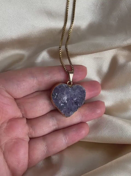 Amethyst Heart Necklace Gold, Box Chain 18K Gold Stainless Steel, Mom Gift, Wife Gift, Best Friend Gifts, G15-151