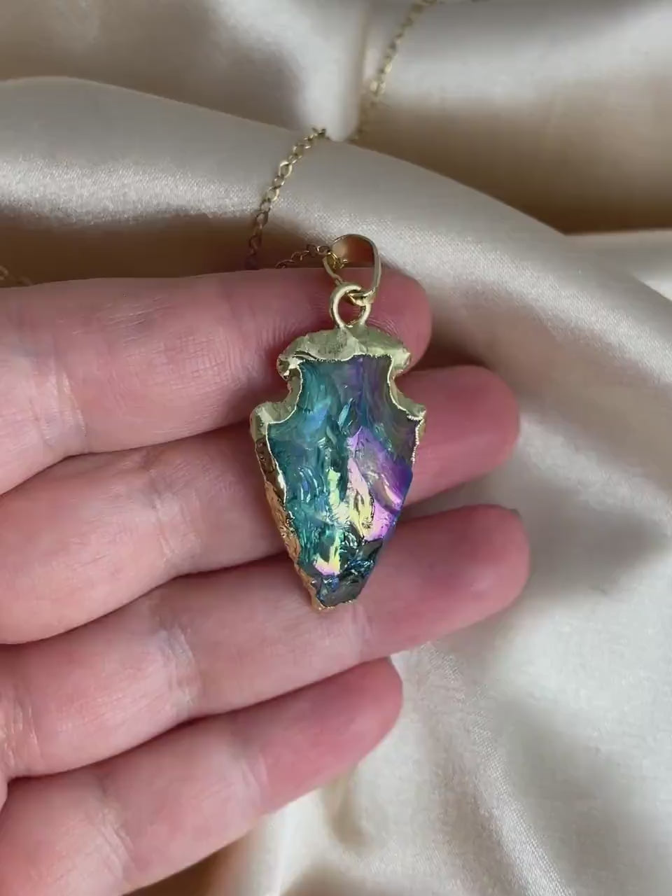 Aura Quartz Necklace Gold - Boho Arrowhead Pendant