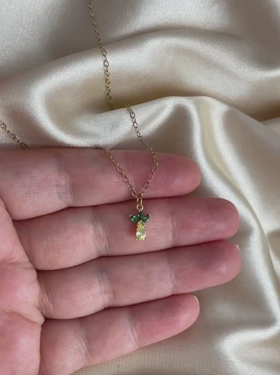 Tiny Pineapple Necklace Gold, Small Zircon Yellow Pineapple Charm Necklace, Dainty Gold Layer, 14K Gold Filled Chain, Gifts For Her, M7-30