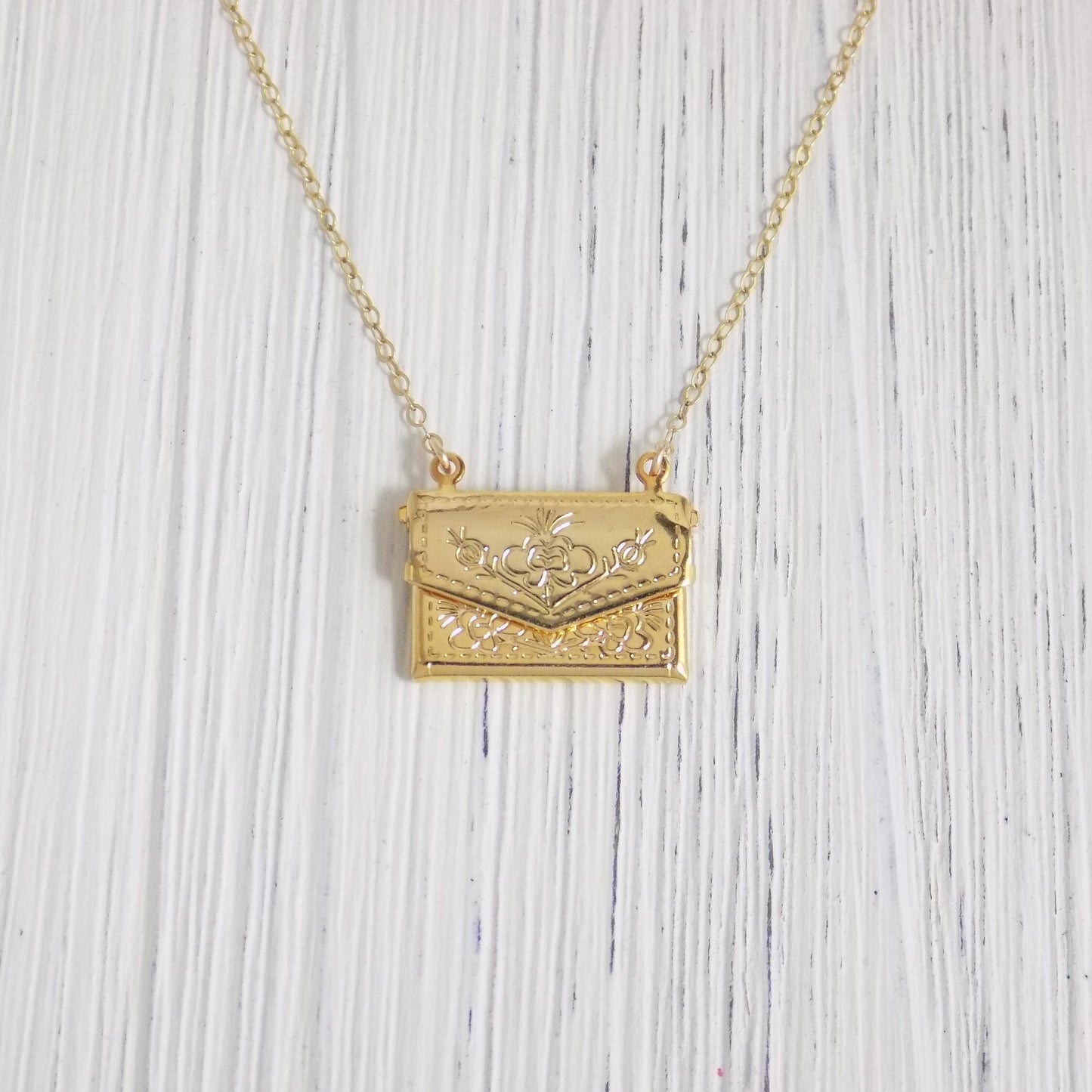 Envelope Necklace - Gold Locket Necklace