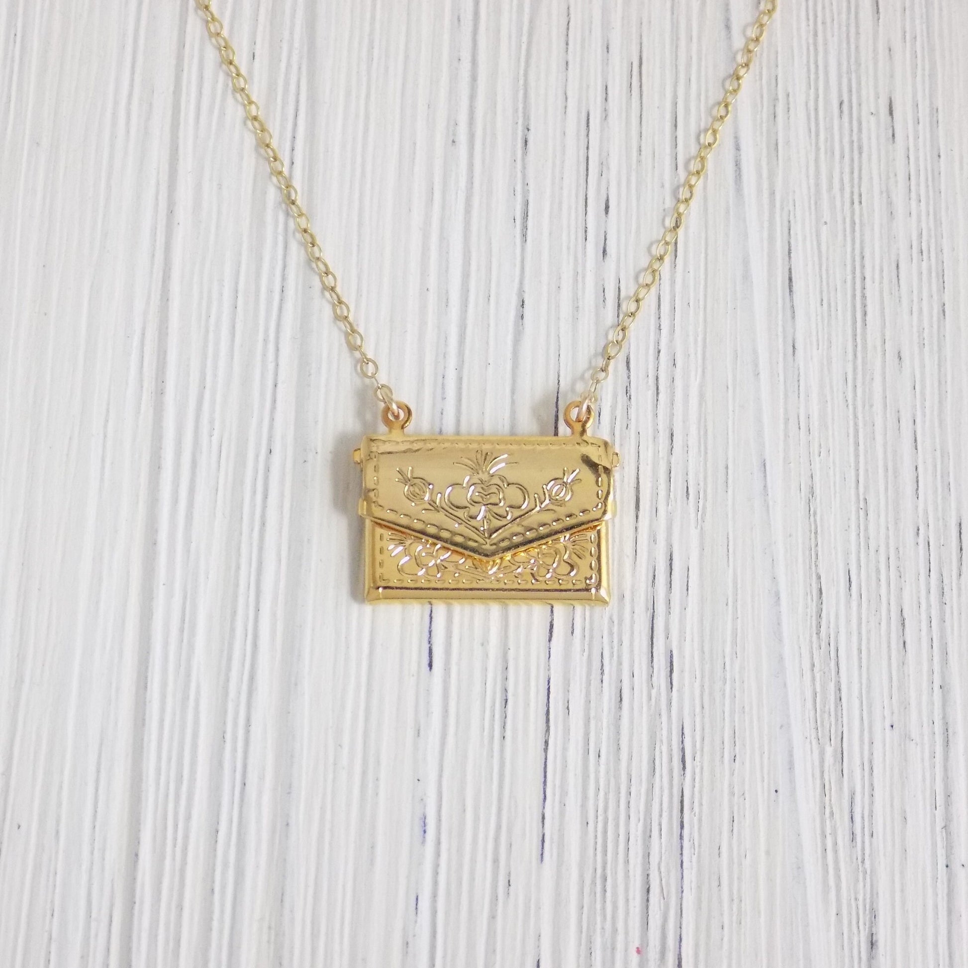 Envelope Necklace - Gold Locket Necklace