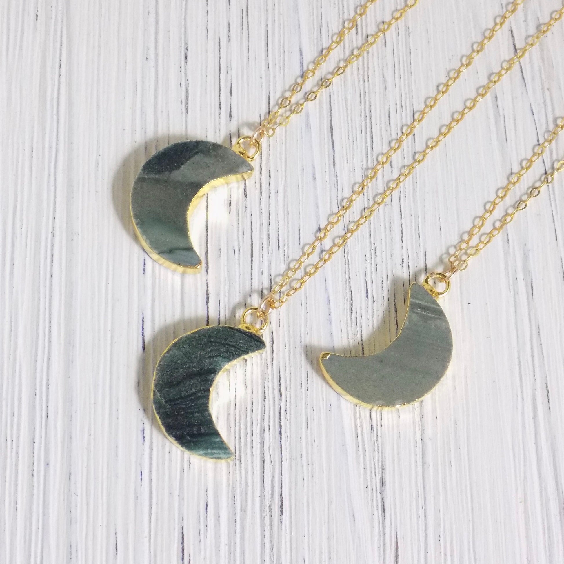 Crescent Moon Necklace - Jasper Necklace Gold Dipped