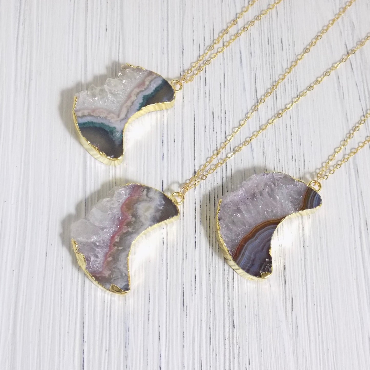 February Birthstone Amethyst Gemstone Necklace Gold, Boho Crescent Moon Pendant, Valentines Day Gift, R8-52