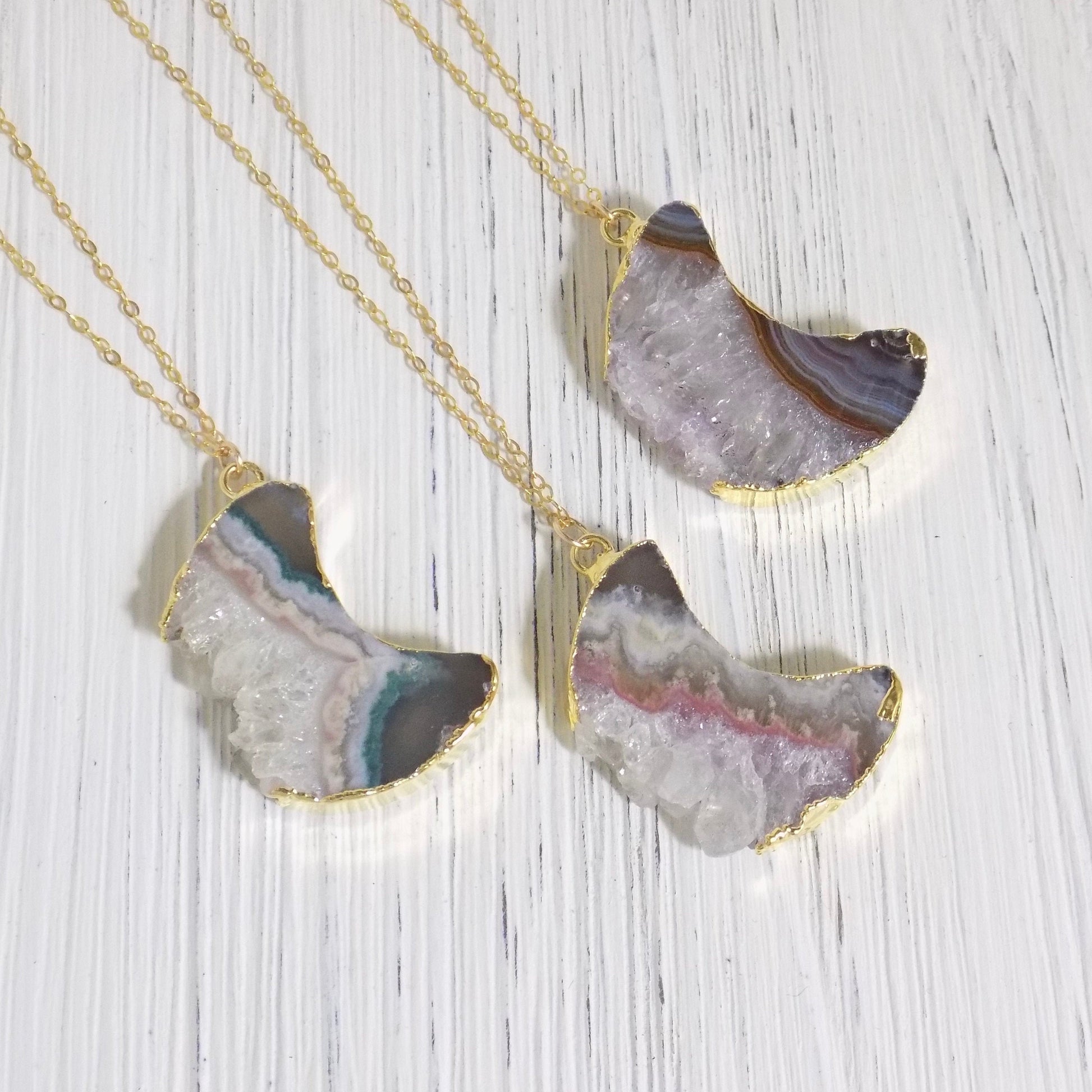 February Birthstone Amethyst Gemstone Necklace Gold, Boho Crescent Moon Pendant, Valentines Day Gift, R8-52