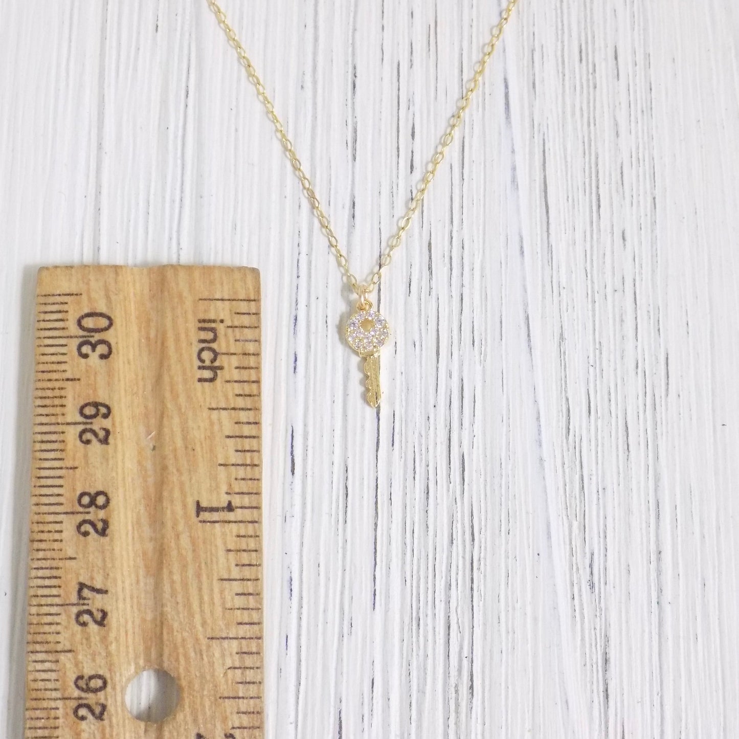 Tiny Key Necklace Gold, Cubic Zirconia Layering Necklace Simple Trendy, Gift For Girlfriend, L4-53