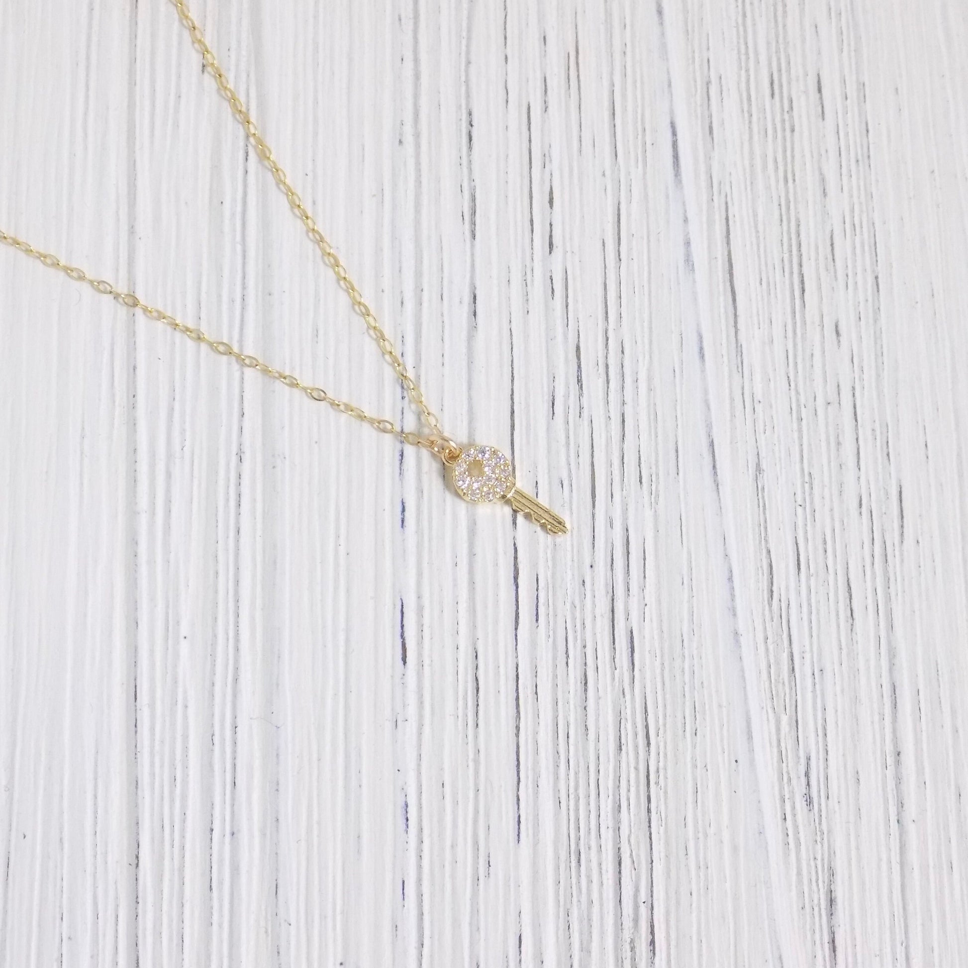 Tiny Key Necklace Gold, Cubic Zirconia Layering Necklace Simple Trendy, Gift For Girlfriend, L4-53