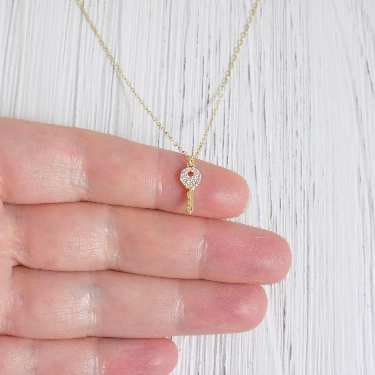 Tiny Key Necklace Gold, Cubic Zirconia Layering Necklace Simple Trendy, Gift For Girlfriend, L4-53